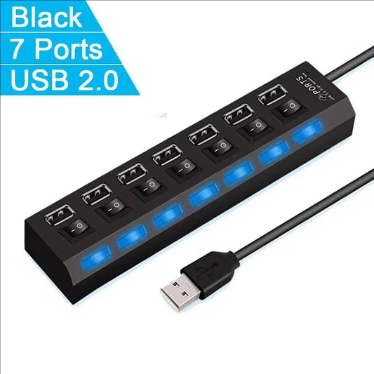 Switch Extension Hub 7-Port USB2.0 Hub Computer USB Extension Hub One Drag Seven USB2.0 Splitter PC Laptop Desktop