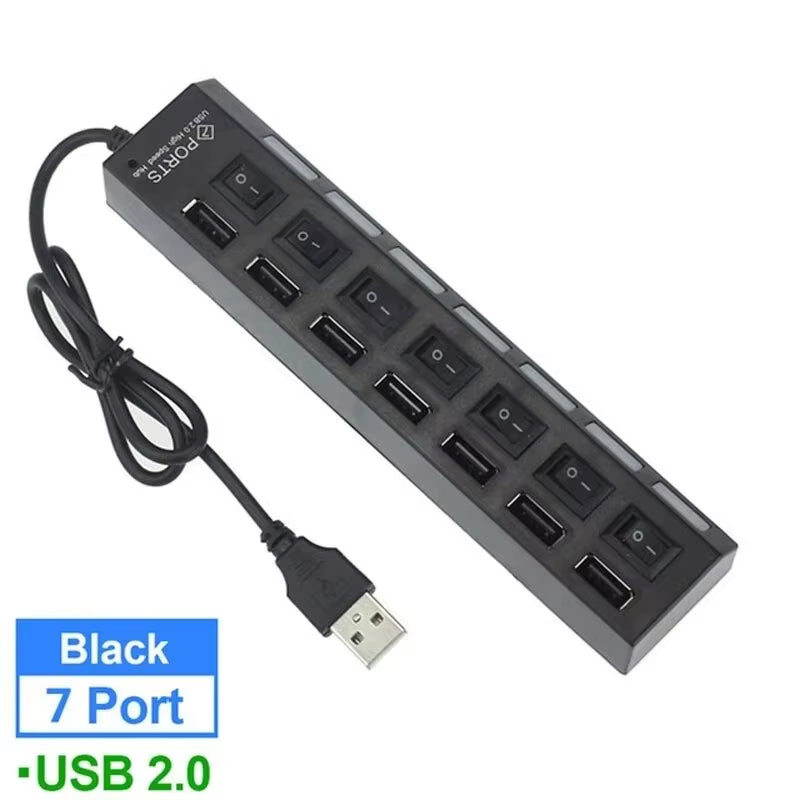 Switch Extension Hub 7-Port USB2.0 Hub Computer USB Extension Hub One Drag Seven USB2.0 Splitter PC Laptop Desktop